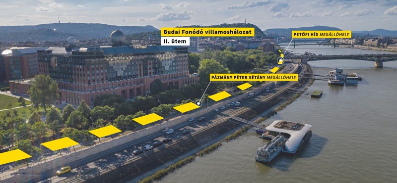 The tram is more intertwined on the bank of the Danube in Buda